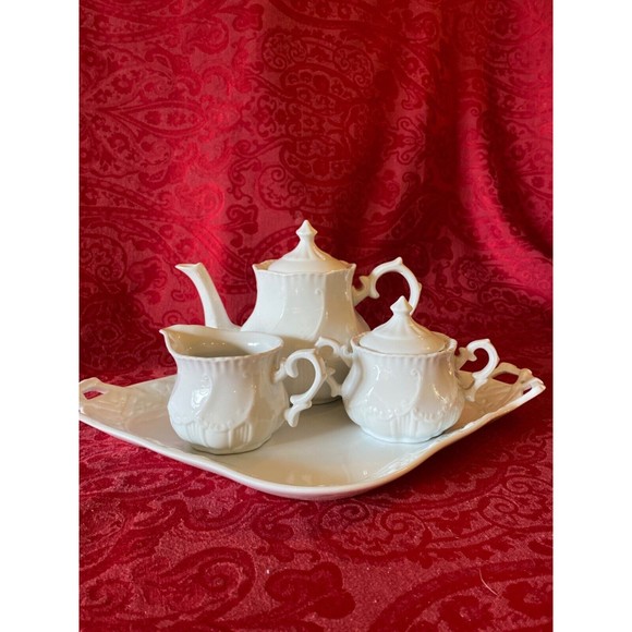 6 piece White Ironstone Tea Set - Picture 1 of 11